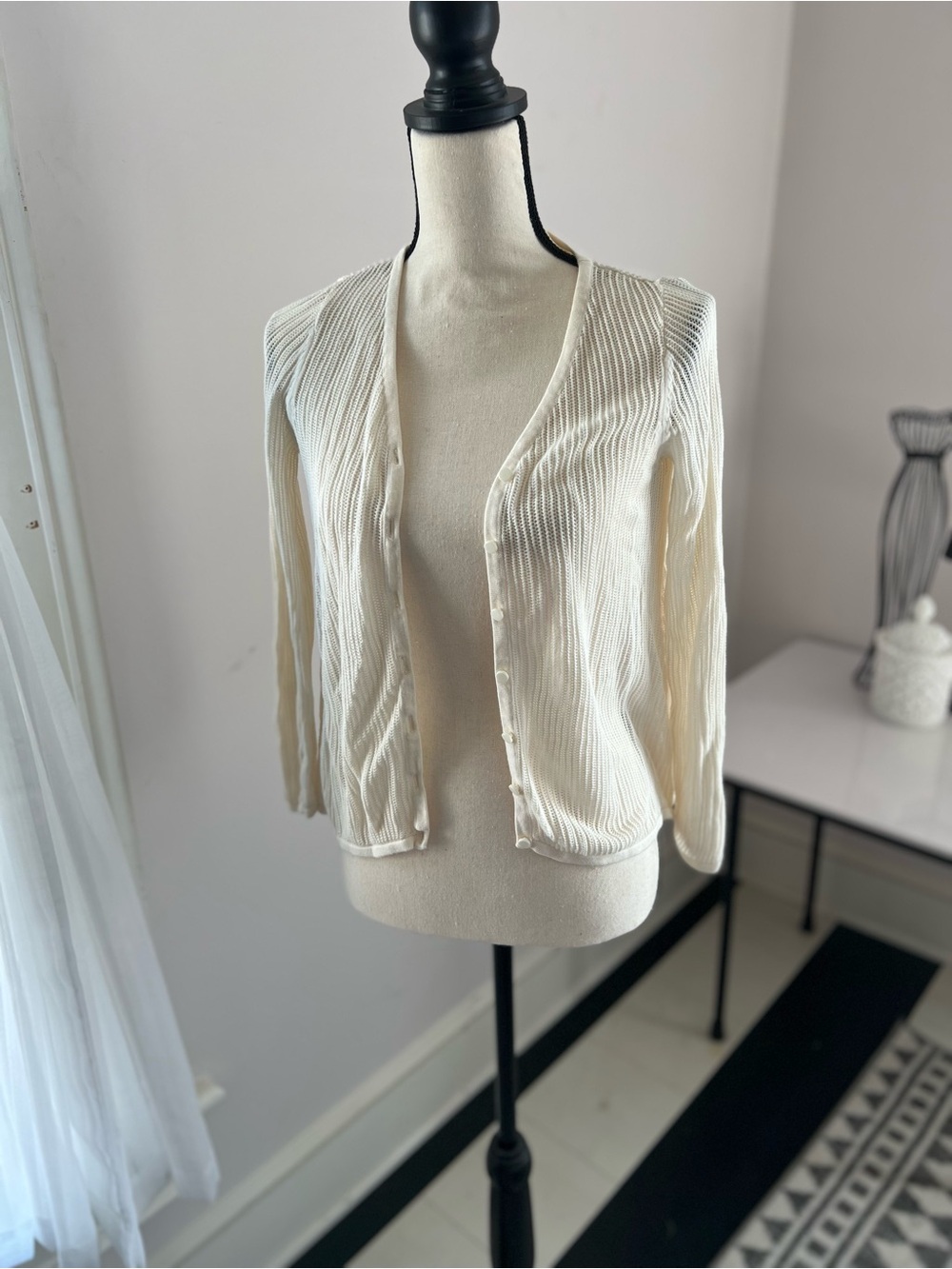 Willi Smith Cream Ribbed Button-Front Cardigan